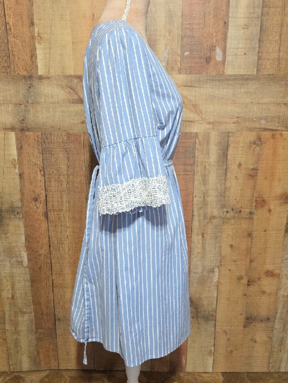 Westport Blue and White Striped Lace-Trim Midi Dress - Picture 3 of 12